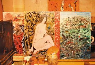 纖細女體是于彭對仙女的詮釋,融入竹林鳥獸間散發空靈氣質。